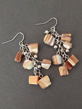 Shell and silver bead dangle earrings